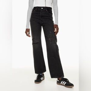 Levi's Women's Ribcage Straight Ankle Destructed Black Jeans